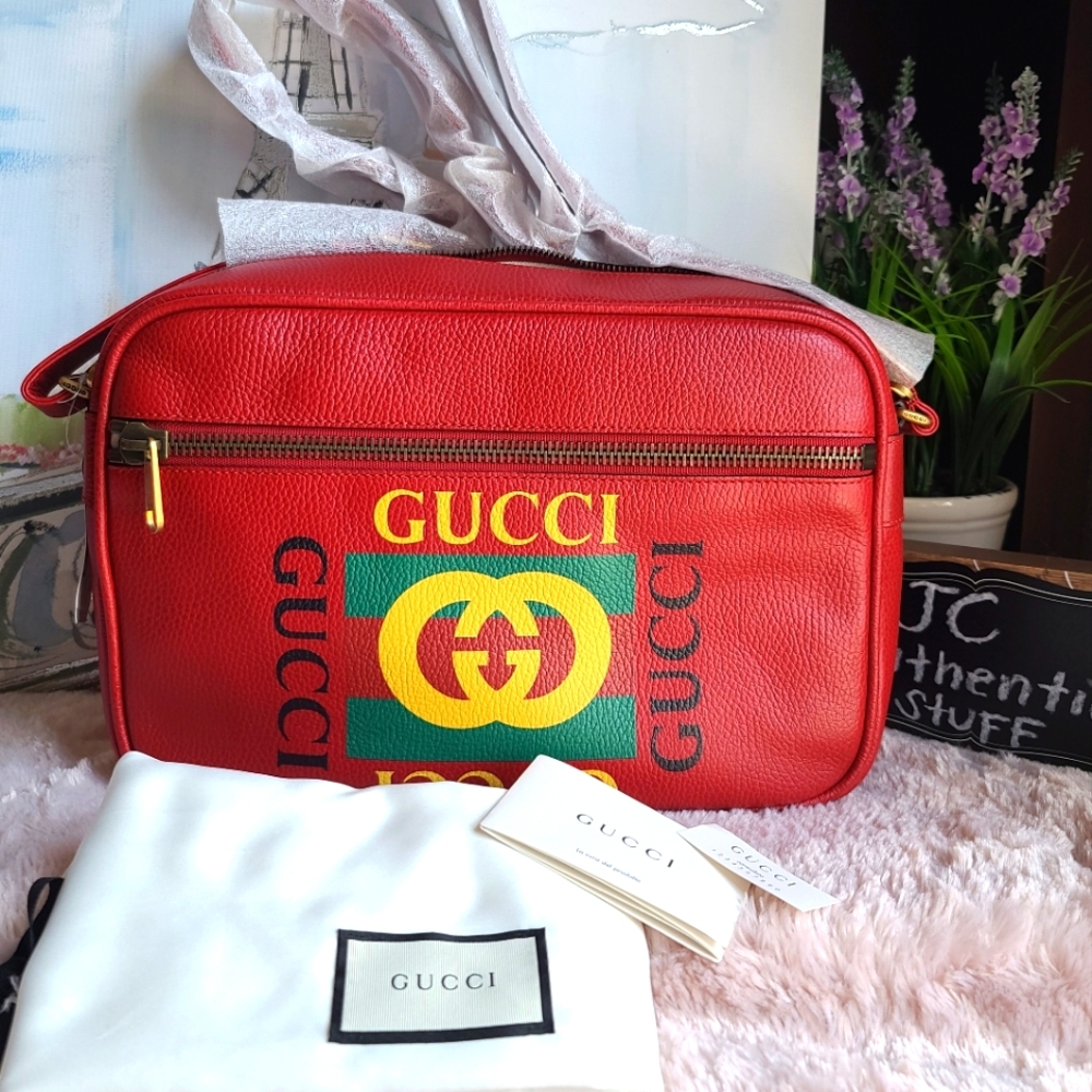 GUCCI print unisex messenger bag signature dollar calf print, red.